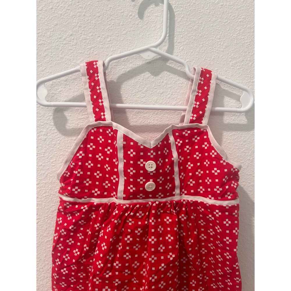 Hanna Andersson Girls Red White Geometric Print Cotton Smocked Sun Dress - Picture 2 of 6